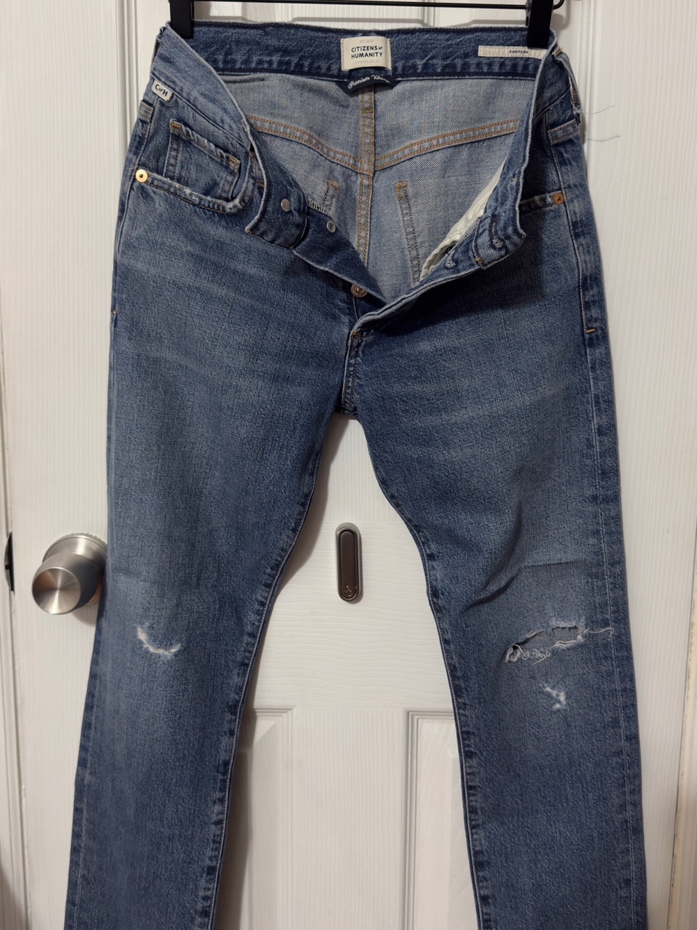 Citizens Of Humanity Slim Straight Distressed Blue Jeans